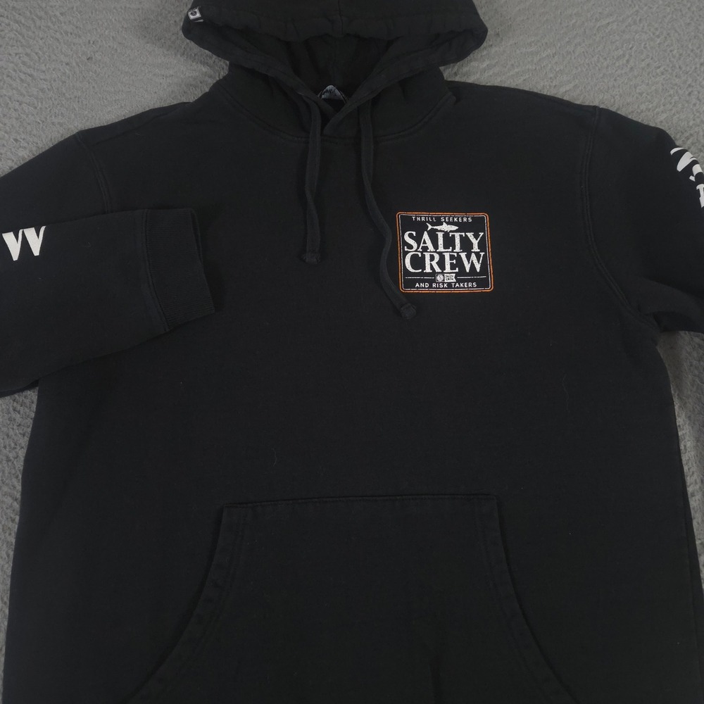 Salty Crew Hoodie Mens Large Black Thrill Seekers Logo Graphic Shark Sweatshirt